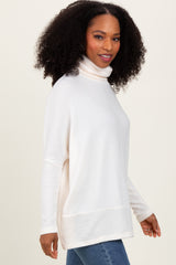 Cream Turtle Neck Brushed Heather Knit Sweater