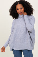 Heather Grey Turtle Neck Brushed Knit Maternity Sweater