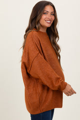 Camel Oversized Crewneck Melange Knit Maternity Sweater