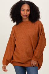 Camel Oversized Crewneck Melange Knit Sweater