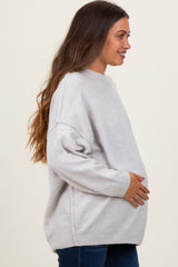 Light Grey Oversized Crewneck Melange Knit Maternity Sweater