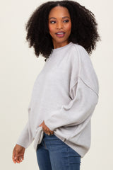 Light Grey Oversized Crewneck Melange Knit Sweater