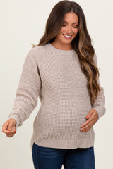 Dark Beige Waffle Knit Rounded Hem Maternity Sweater