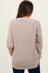 Dark Beige Waffle Knit Rounded Hem Maternity Sweater