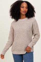 Dark Beige Waffle Knit Rounded Hem Maternity Sweater