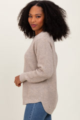 Dark Beige Waffle Knit Rounded Hem Sweater