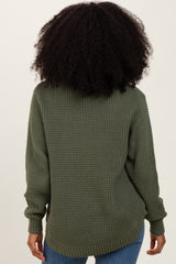 Light Olive Waffle Knit Rounded Hem Sweater