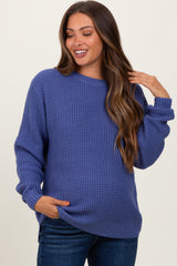 Periwinkle Waffle Knit Rounded Hem Maternity Sweater