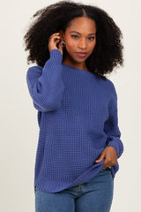 Periwinkle Waffle Knit Rounded Hem Maternity Sweater