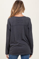 Charcoal Mineral Wash Front Pocket Long Sleeve Maternity Top