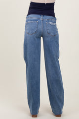 Blue Vintage Wash Raw Hem Wide Leg Maternity Jeans