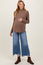 Blue Distressed Hem Cropped Wide Leg Maternity Jeans