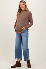 Blue Distressed Hem Cropped Wide Leg Maternity Jeans