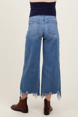 Blue Distressed Hem Cropped Wide Leg Maternity Jeans