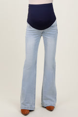 Light Blue Washed Maternity Flare Jeans