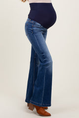 Navy Blue Washed Maternity Flare Jeans