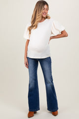 Navy Blue Washed Maternity Flare Jeans