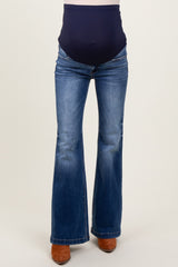 Navy Blue Washed Maternity Flare Jeans