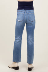 Light Blue Distressed Knee Ankle Straight Leg Maternity Jeans