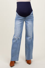 Light Blue Distressed Open Knee Wide Leg Maternity Jeans