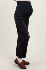 Black Distressed Open Knee Cropped Maternity Barrel Jeans