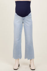 Light Blue Distressed Hem Slim Wide Leg Maternity Jeans