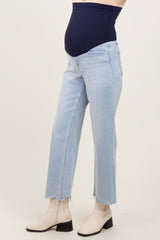 Light Blue Distressed Hem Slim Wide Leg Maternity Jeans