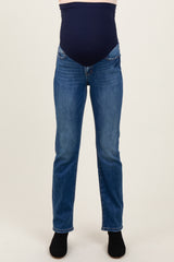 Navy Blue Vintage Wash Slim Straight Maternity Jeans