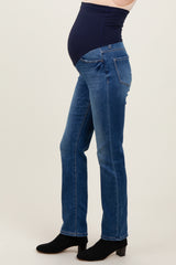 Navy Blue Vintage Wash Slim Straight Maternity Jeans