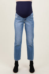 Blue Vintage Wash Cropped Straight Leg Maternity Jeans