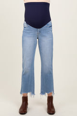 Light Blue Distressed Hem Cropped Straight Leg Jeans