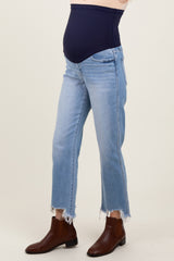 Light Blue Distressed Hem Cropped Straight Leg Jeans