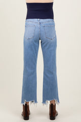 Light Blue Distressed Hem Cropped Straight Leg Jeans