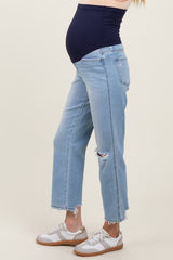 Light Blue Distressed Open Knee Maternity Straight Leg Jeans