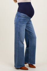 Blue Washed Wide Leg Maternity Jeans