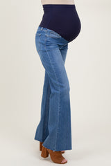 Blue Raw Cut Hem Flare Leg Maternity Jeans