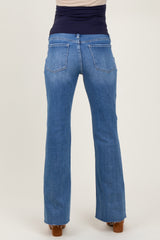 Blue Raw Cut Hem Flare Leg Maternity Jeans