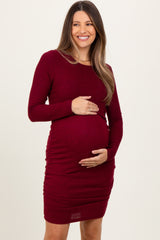 Burgundy Layered Top Ruched Maternity/Nursing Midi Dress