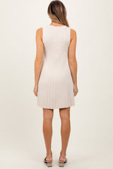 Cream Ribbed Pleated Knit Sleeveless Mini Dress