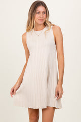 Cream Ribbed Pleated Knit Sleeveless Maternity Mini Dress