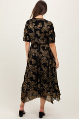 Black Metallic Floral Jacquard Overlay Maternity Maxi Dress