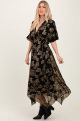 Black Metallic Floral Jacquard Overlay Maxi Dress