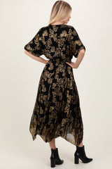 Black Metallic Floral Jacquard Overlay Maxi Dress