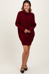 Burgundy Funnel Neck Dolman Sleeve Mini Dress