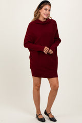 Burgundy Funnel Neck Dolman Sleeve Mini Dress