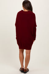 Burgundy Funnel Neck Dolman Sleeve Maternity Mini Dress