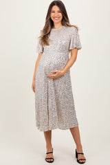 Gold Sequin Short Sleeve Maternity Midi Dress