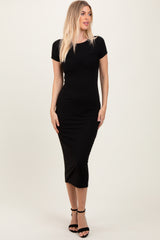 Black Ruched Bust Short Sleeve Maternity Maxi Dress