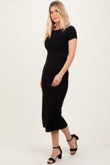 Black Ruched Bust Short Sleeve Maxi Dress