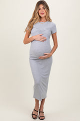 Heather Grey Ruched Bust Short Sleeve Maternity Maxi Dress